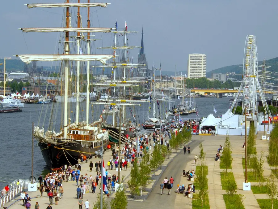Tall ships moored on the Seine quays during the Armada de Rouen