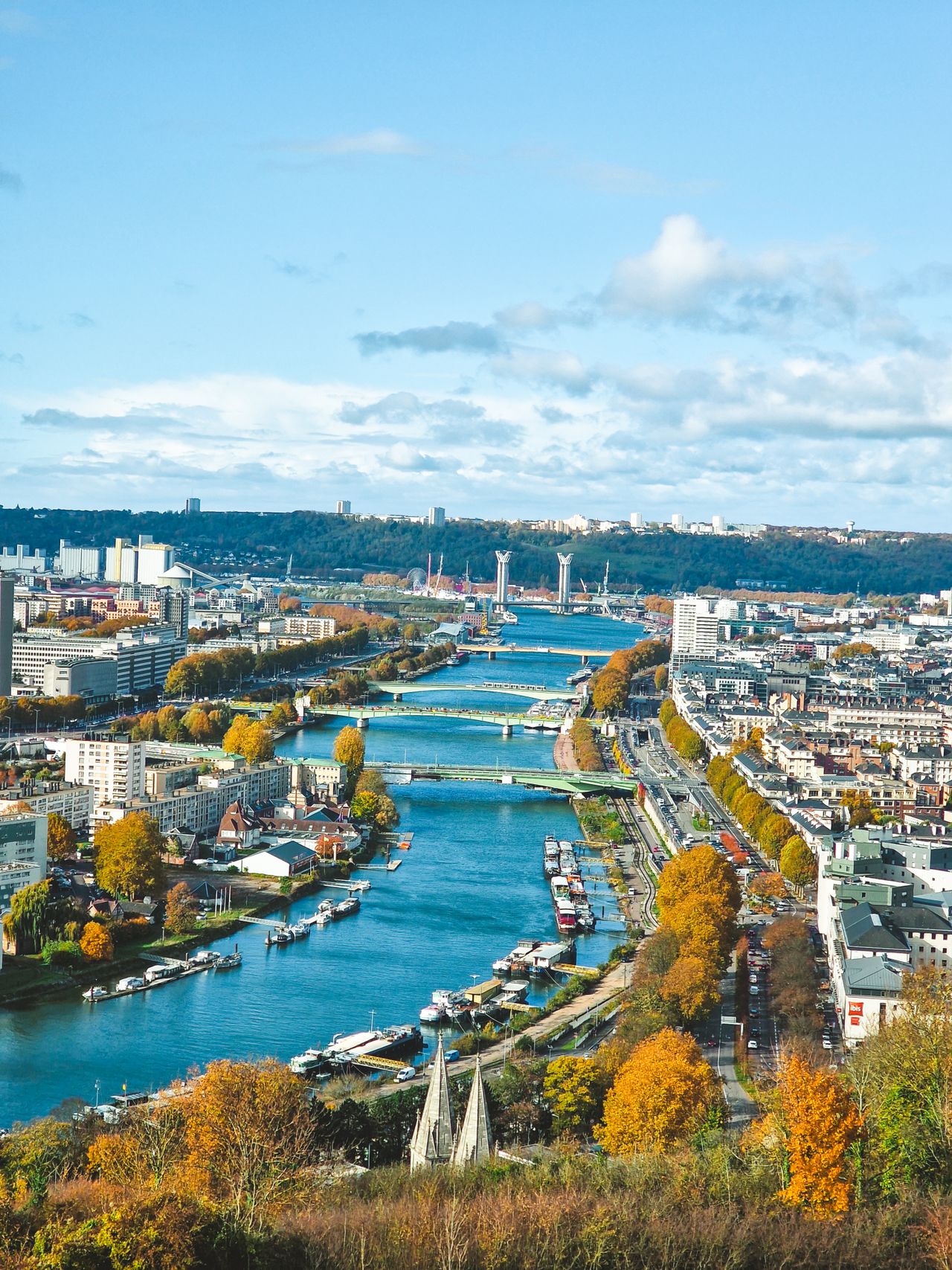 Aerial view of Rouen and the Seine in early autumn light